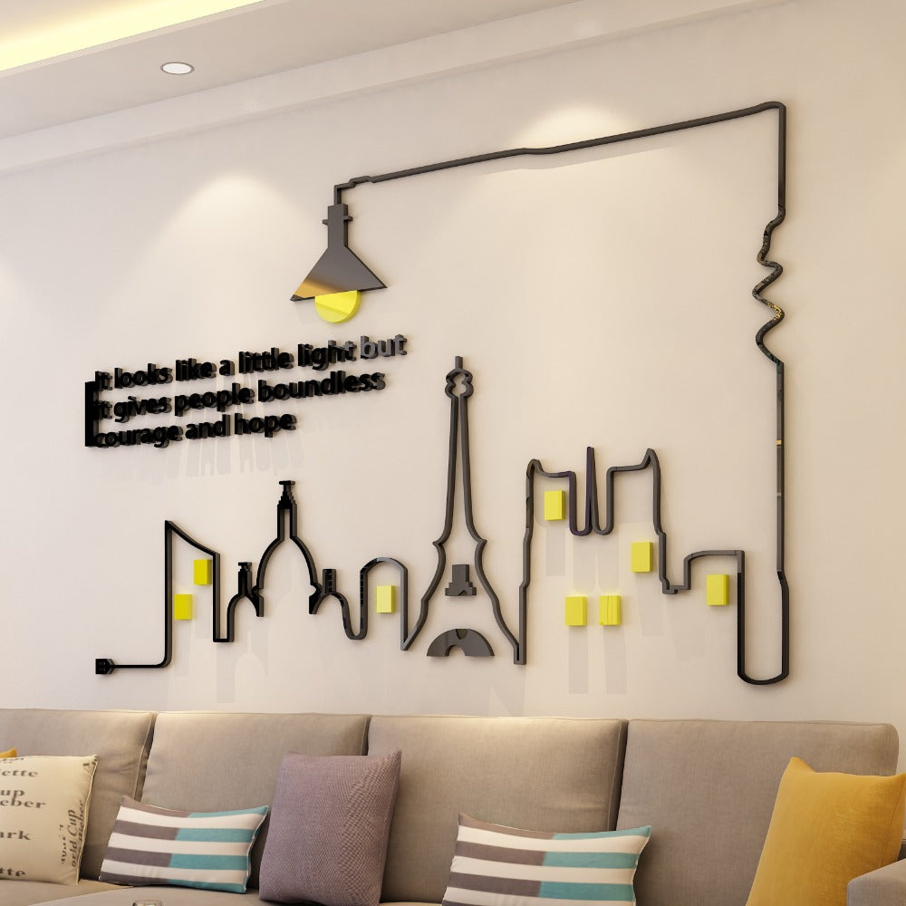 Adesivo murale Skyline neon giallo