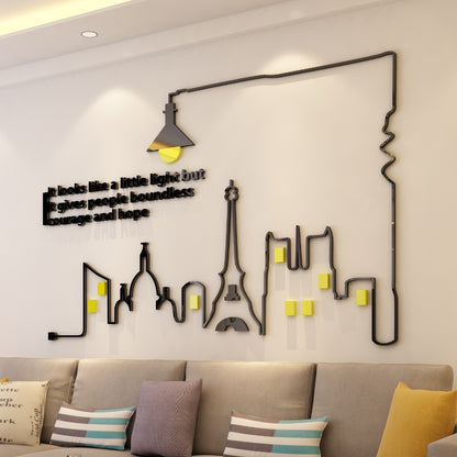 Adesivo murale Skyline neon giallo