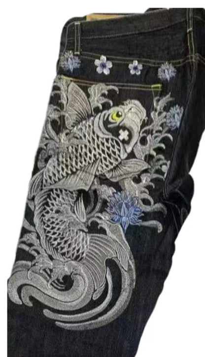 Jeans Stampa Ukiyo-e Ampi