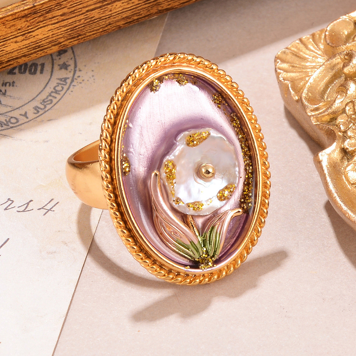 Anello perle floreali