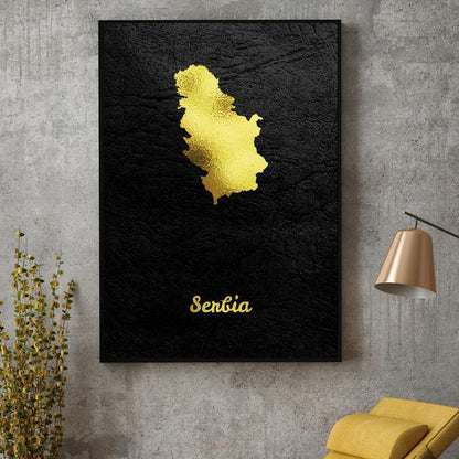 Tela mappa Serbia dorata