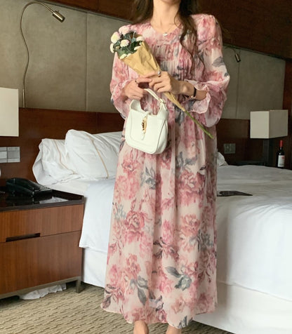 Vestito chiffon fiori dipinti