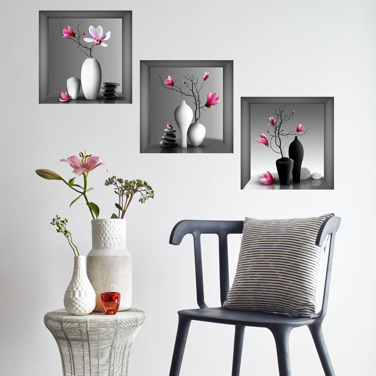 Trittico 3D bonsai e fiori