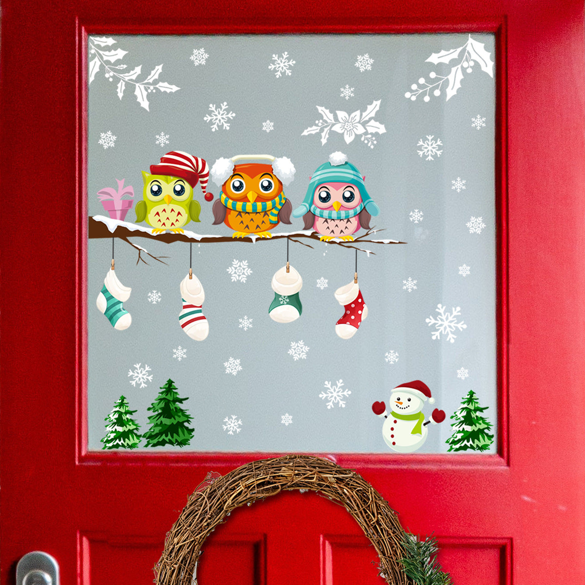 Adesivo murale Albero di natale e gufo