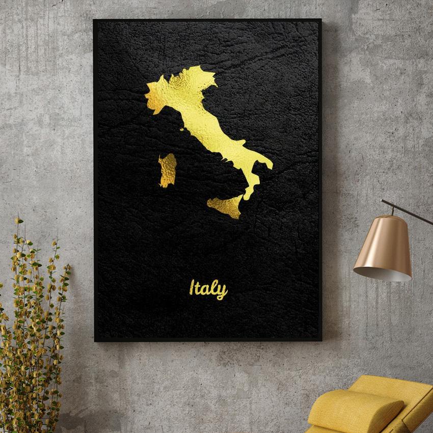 Quadro mappa Italia oro
