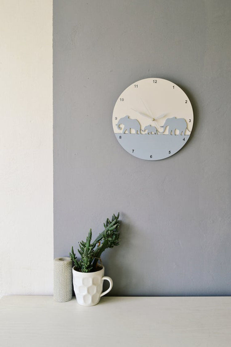 Orologio da parete Elefanti silhouette grigio