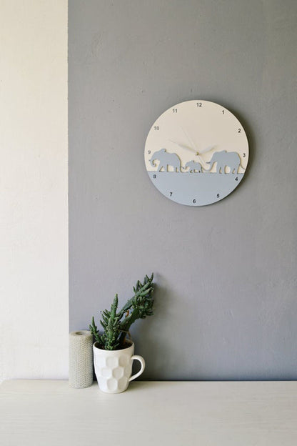 Orologio da parete Elefanti silhouette grigio