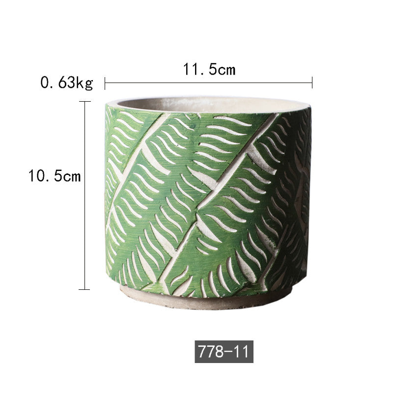 Vaso cemento motivo foglie