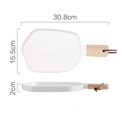 Piatto ceramica con manico in legno