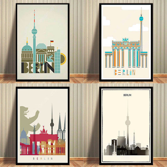 Quadro su tela Skyline di Berlina colorata