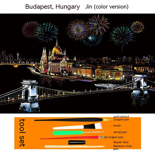 Quadro su tela Mano che disegna una città