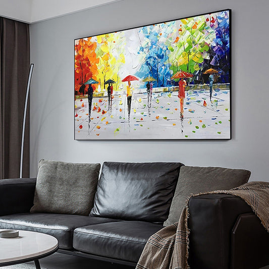 Quadro su tela Persone sotto ombrelli colorati