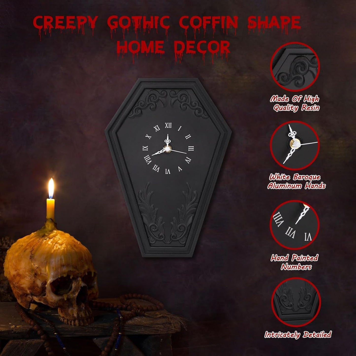 Orologio da parete Bara gotica nera