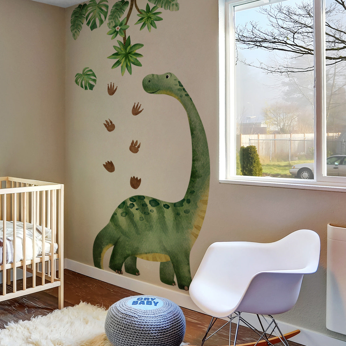 Adesivo murale dinosauri e foglie