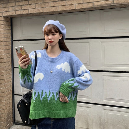 Maglione stampa nuvole dipinto