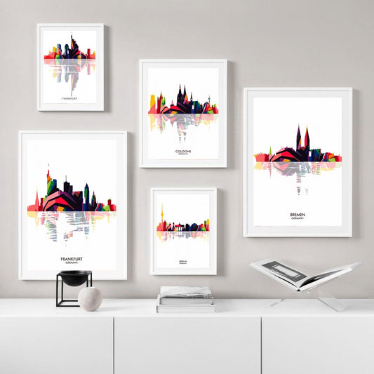 Quadro su tela Skyline città europee acquerello vivaci
