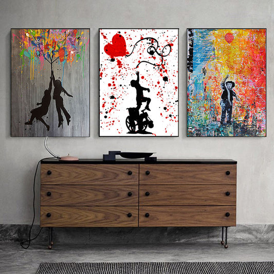 Quadro su tela Bambini con palloncini colorati