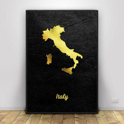 Quadro mappa Italia oro