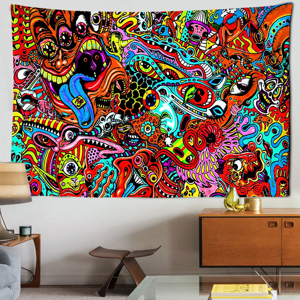 Arazzo Funghi visi pop art arcobaleno