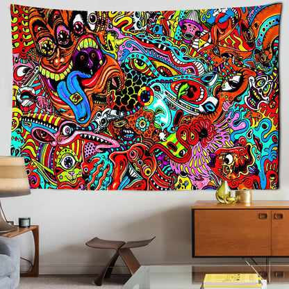 Arazzo Funghi visi pop art arcobaleno