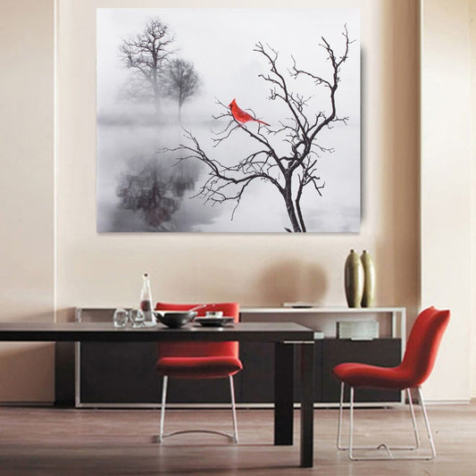 Quadro su tela Paesaggio con albero e uccello