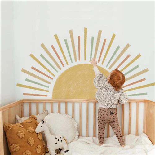 Adesivo murale Sole raggi multicolore cameretta pastello