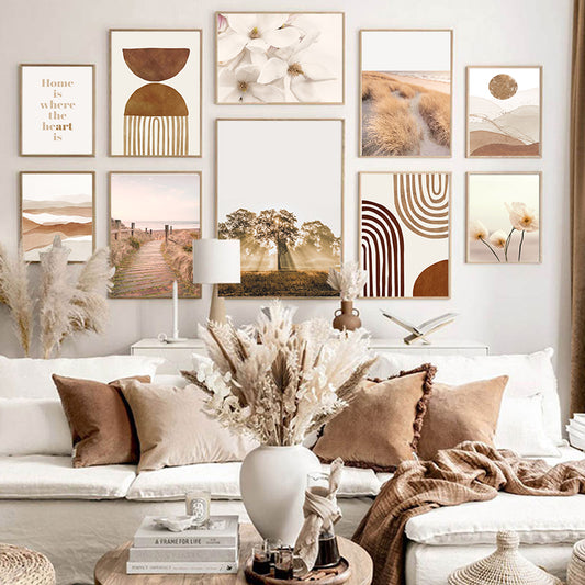 Quadro su tela Paesaggi minimalisti marrone beige geometrie fiori
