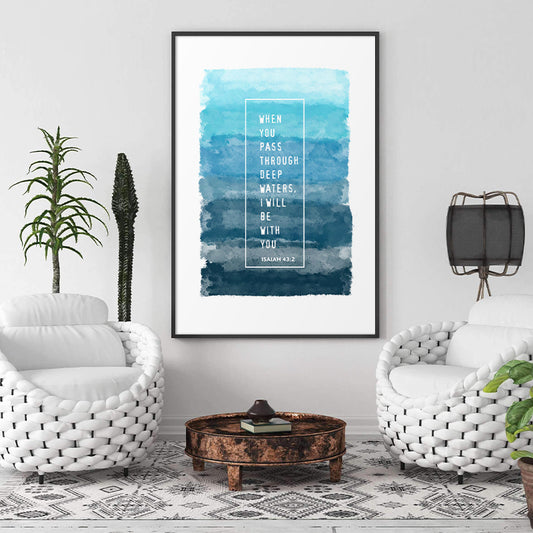 Quadro su tela Citazione biblica acquerello blu