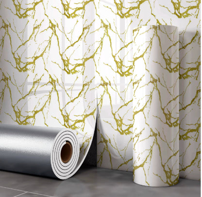 Adesivo murale Marmo bianco con venature oro
