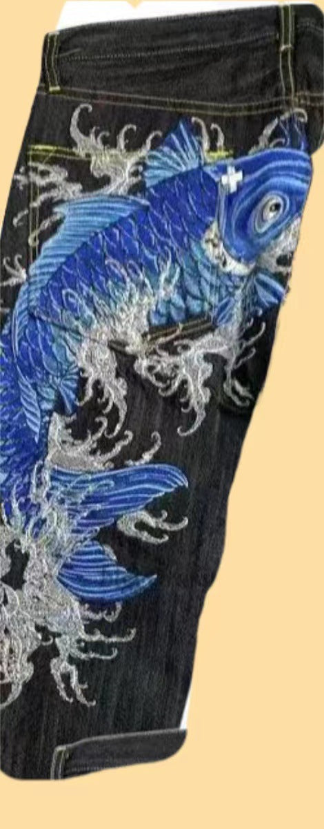 Jeans Stampa Ukiyo-e Ampi