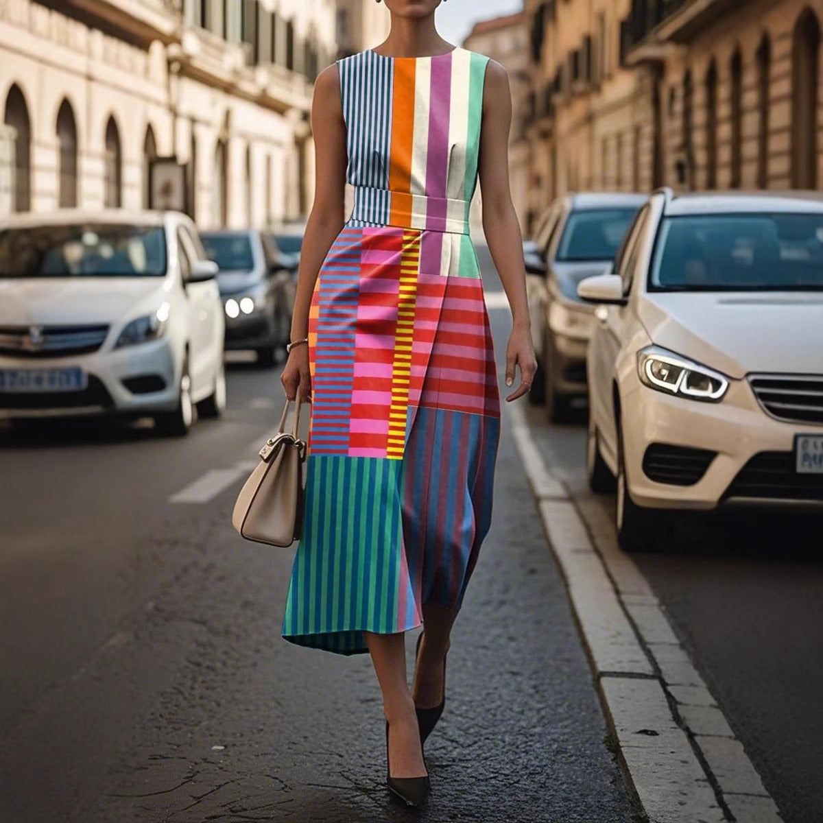 Vestito senza maniche stampa artistica