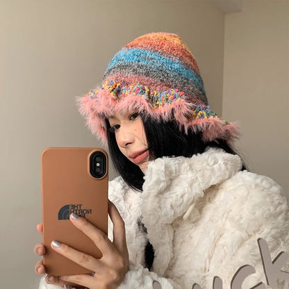 Berretto lana righe arcobaleno