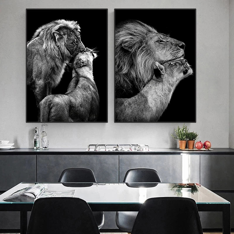 Quadro famiglia di leoni