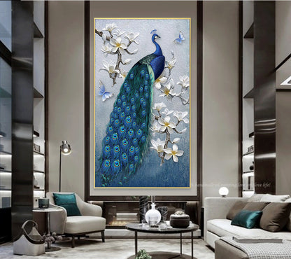 Poster Pavone blu e oro