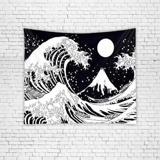 Arazzo Grande Onda Hokusai e luna
