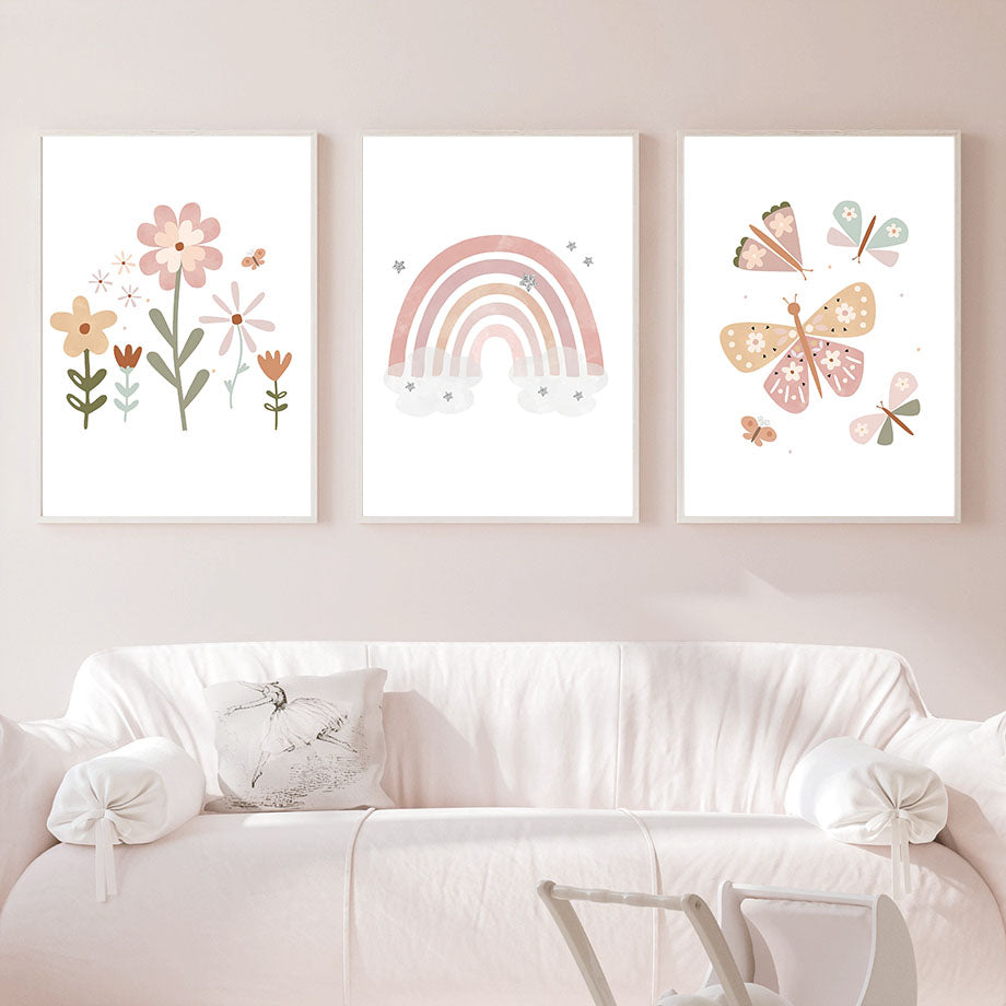 Quadro sole nuvole fiori stile nordico