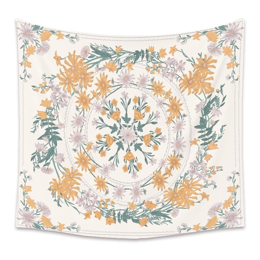Arazzo Mandala fiori gialli rosa verde