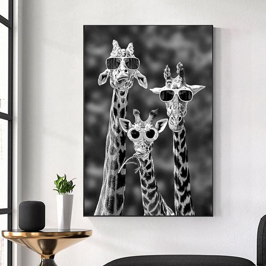 Quadro su tela Giraffe occhiali nero bianco