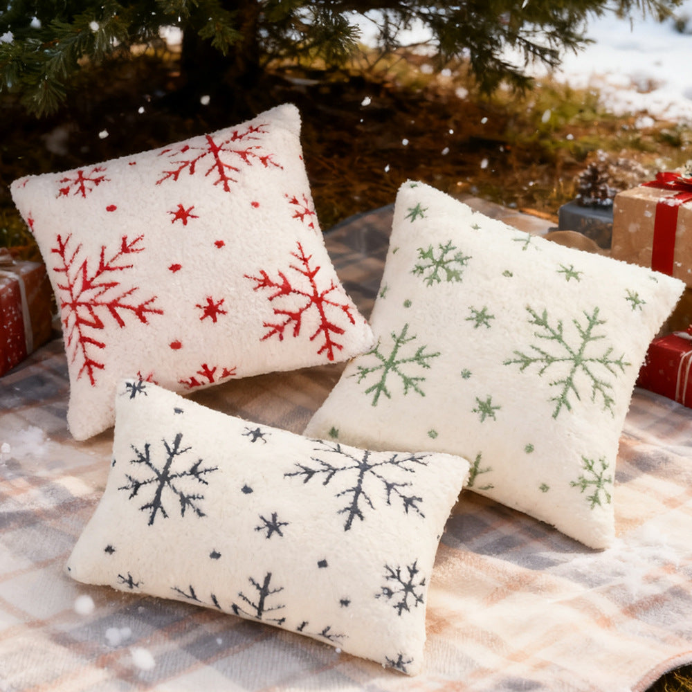 Cuscino bianco ricamato fiocchi neve