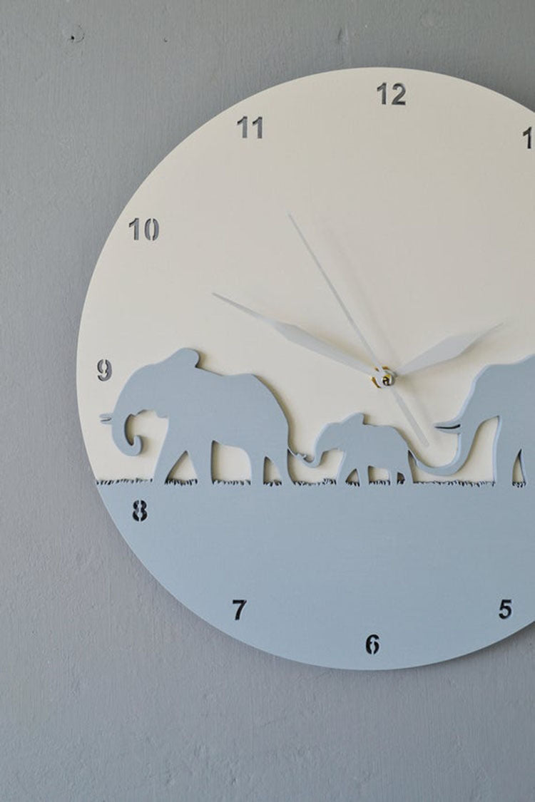 Orologio da parete Elefanti silhouette grigio
