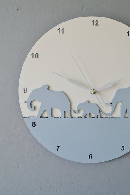 Orologio da parete Elefanti silhouette grigio
