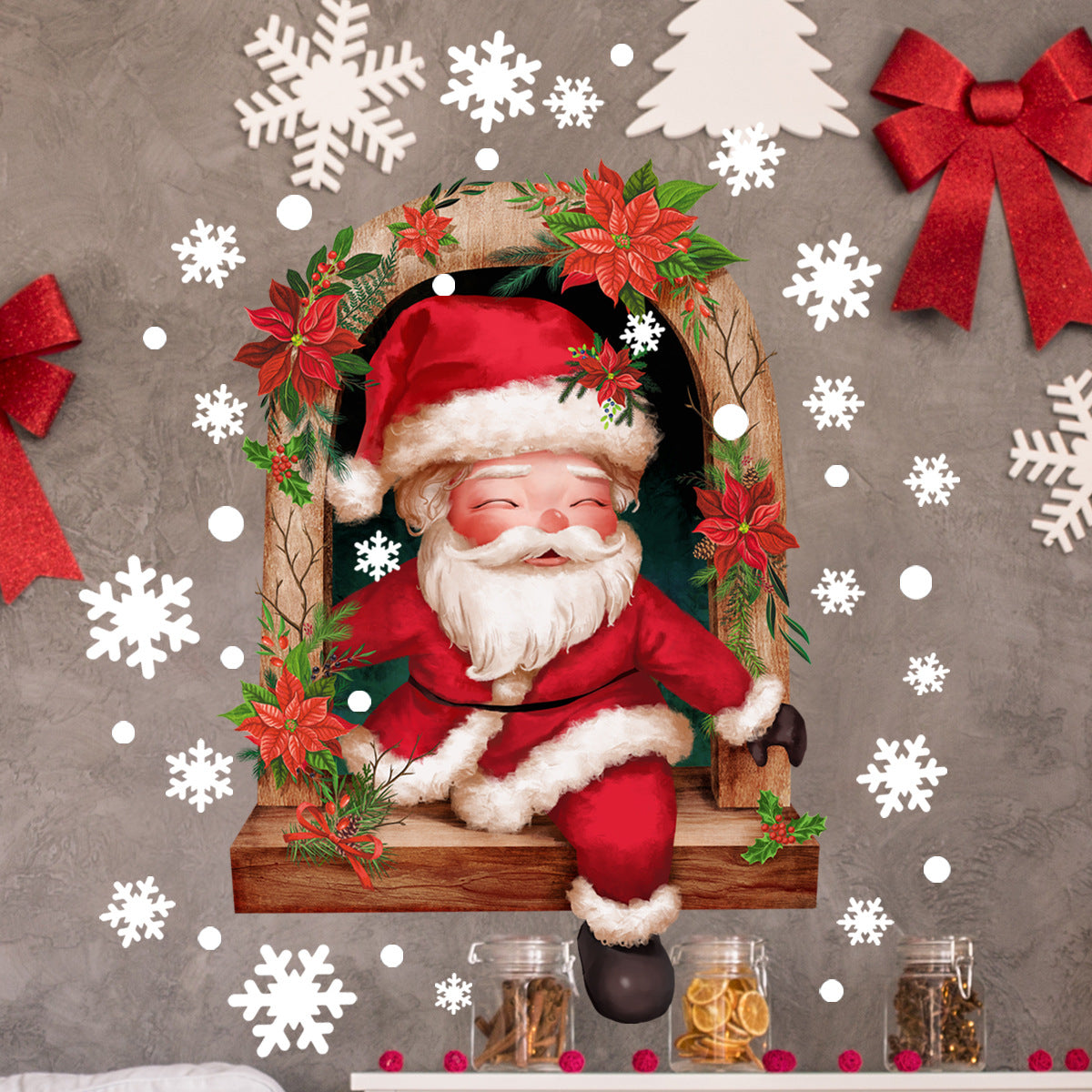 Adesivo murale Babbo Natale con fiocchi di neve