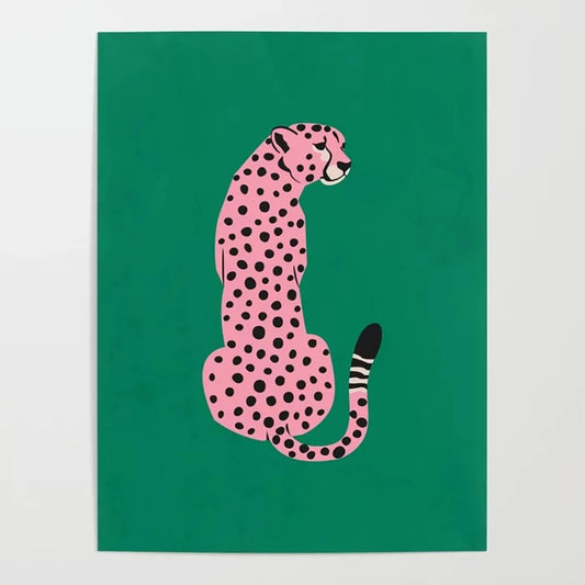 Quadro su tela Leopardo rosa pop art fondo verde