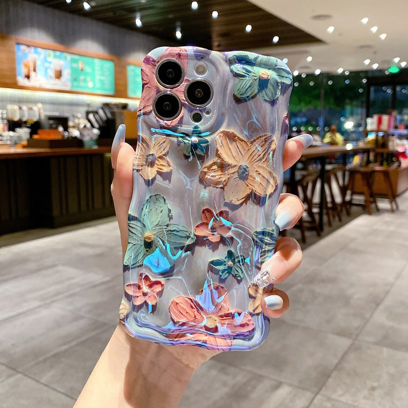 Custodia telefono onda blu fiori