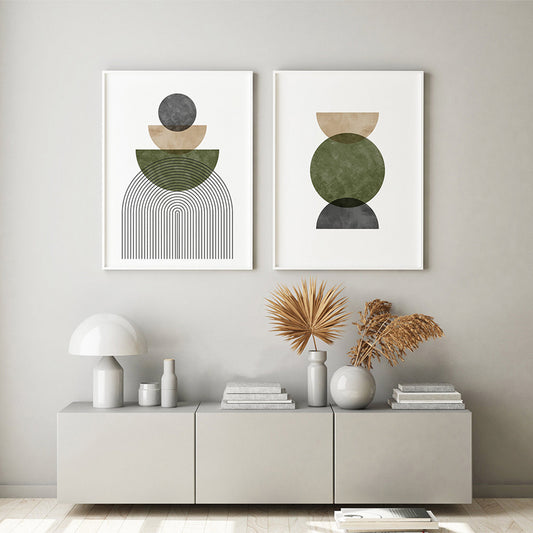 Quadro su tela Cerchi onde beige verde grigio