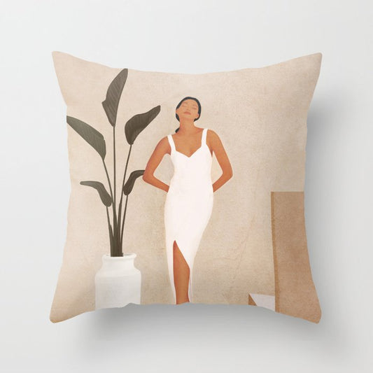 Cuscino illustrato donna con cappello