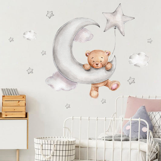 Adesivo murale Orso, luna, nuvola e stella