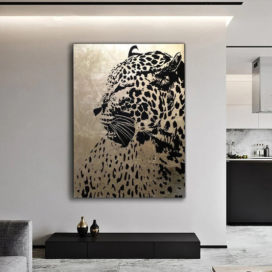 Quadro su tela Leopardo nero di profilo minimalista