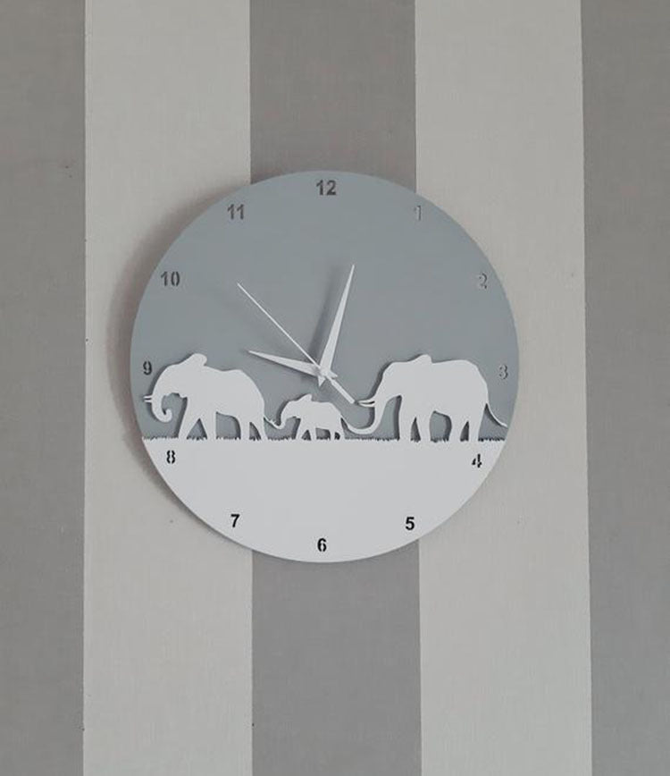Orologio da parete Elefanti silhouette grigio