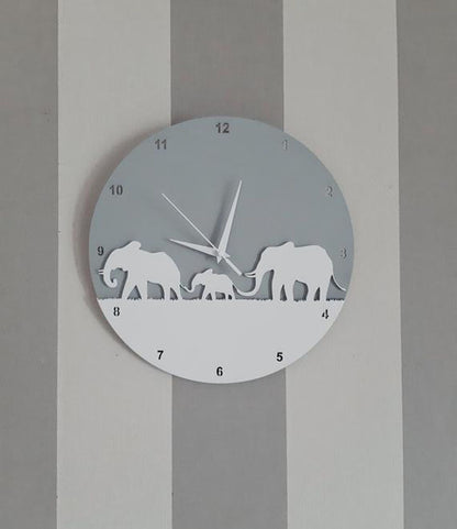 Orologio da parete Elefanti silhouette grigio